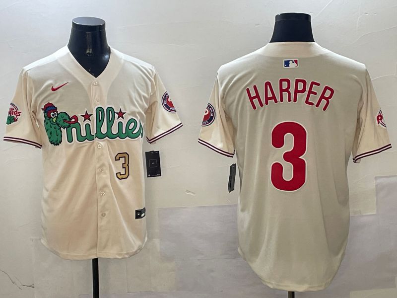 Men Philadelphia Phillies #3 Harper Cream Three generations Joint Name Game 2025 Nike MLB Jersey style 2